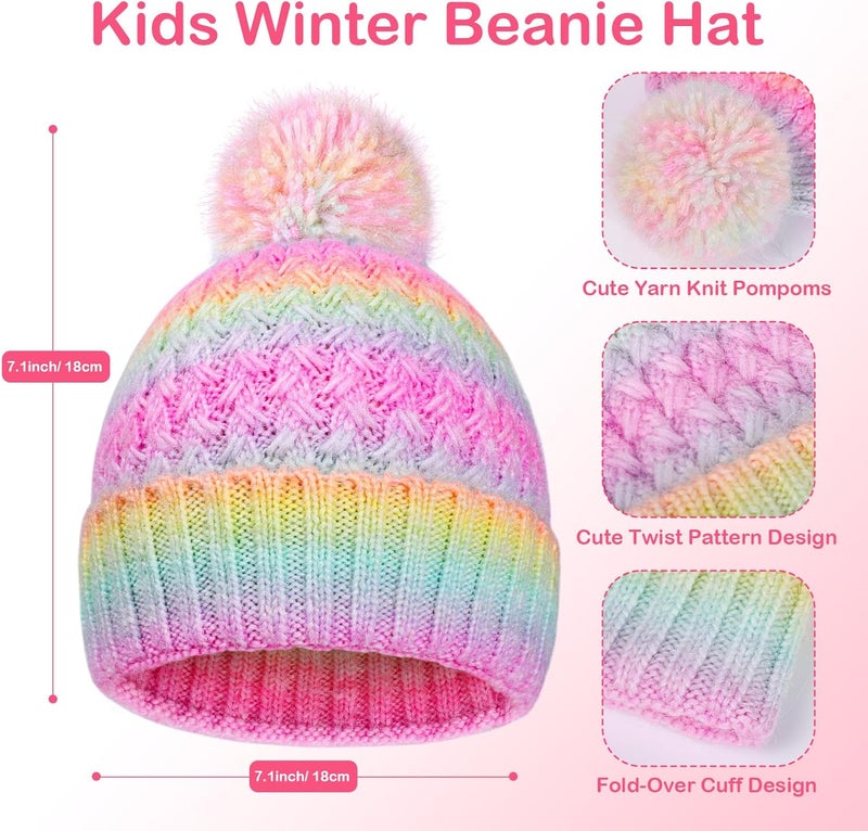 Peninpha Winter Hat for Kids Children, Girls Beanie with Pom Pom, Girls Accessories Knit Beanies Cap Age 7-12 - Image 3